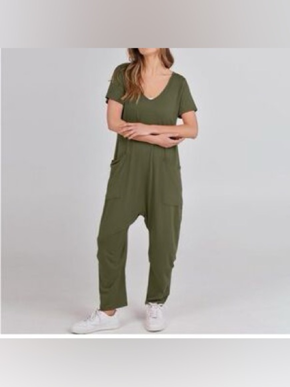 Jackson Rowe Octillo Jumpsuit Olive Green Short Sleeve Cropped with pockets